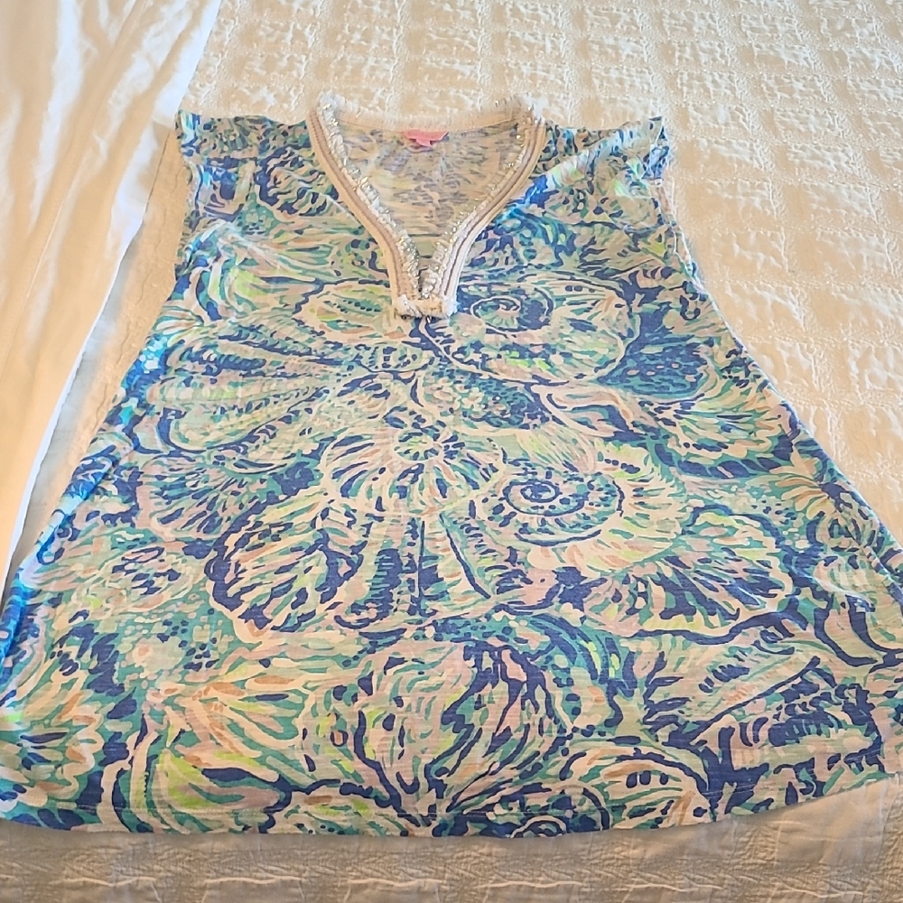Lilly Pulitzer ZANDRA Dress V-Neck in BENNETT BLUE SALTY SEAS Size Medium M